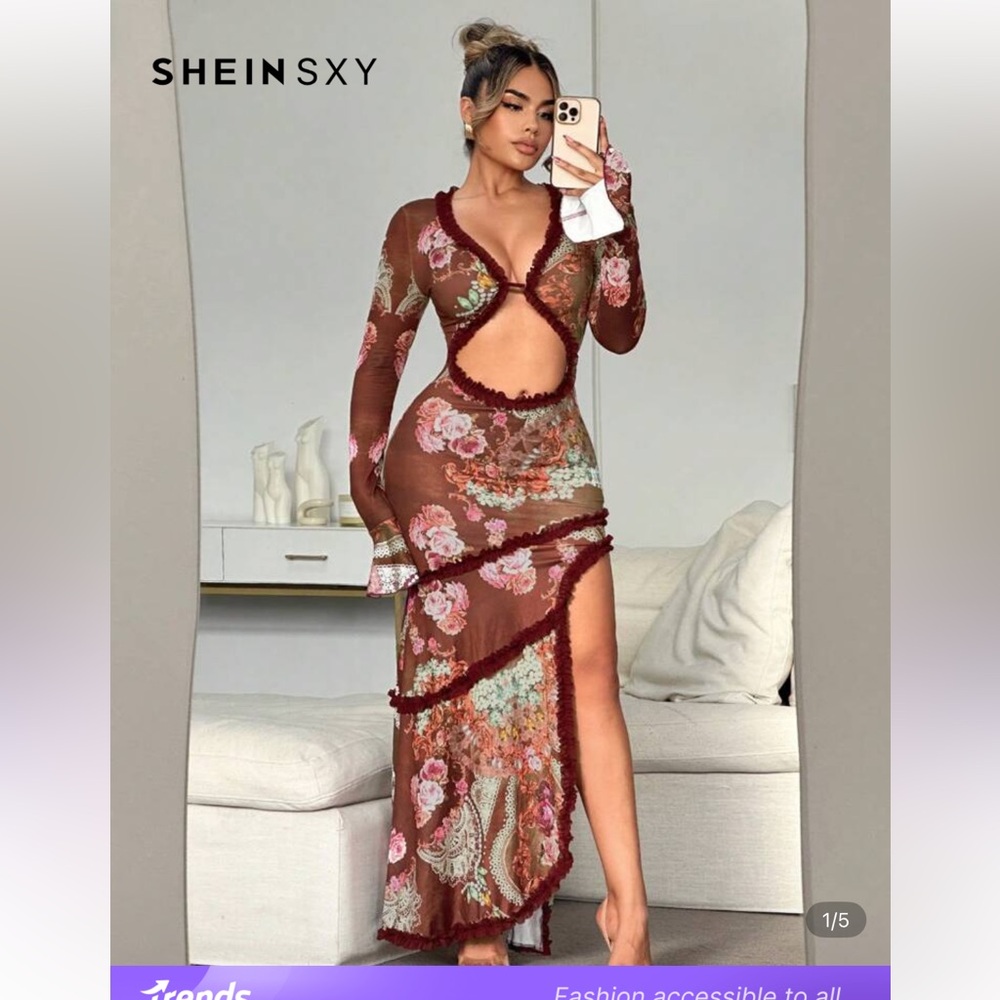 SHEIN Red Asymmetrical Bodycon Dress with Plunge Neckline